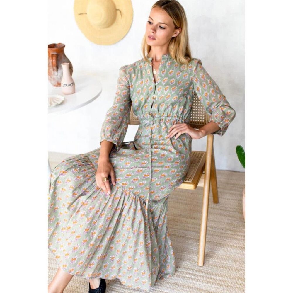 NWT Emerson Fry Francis Maxi Dress Harper Organic Green Floral Boho Large - Picture 2 of 12